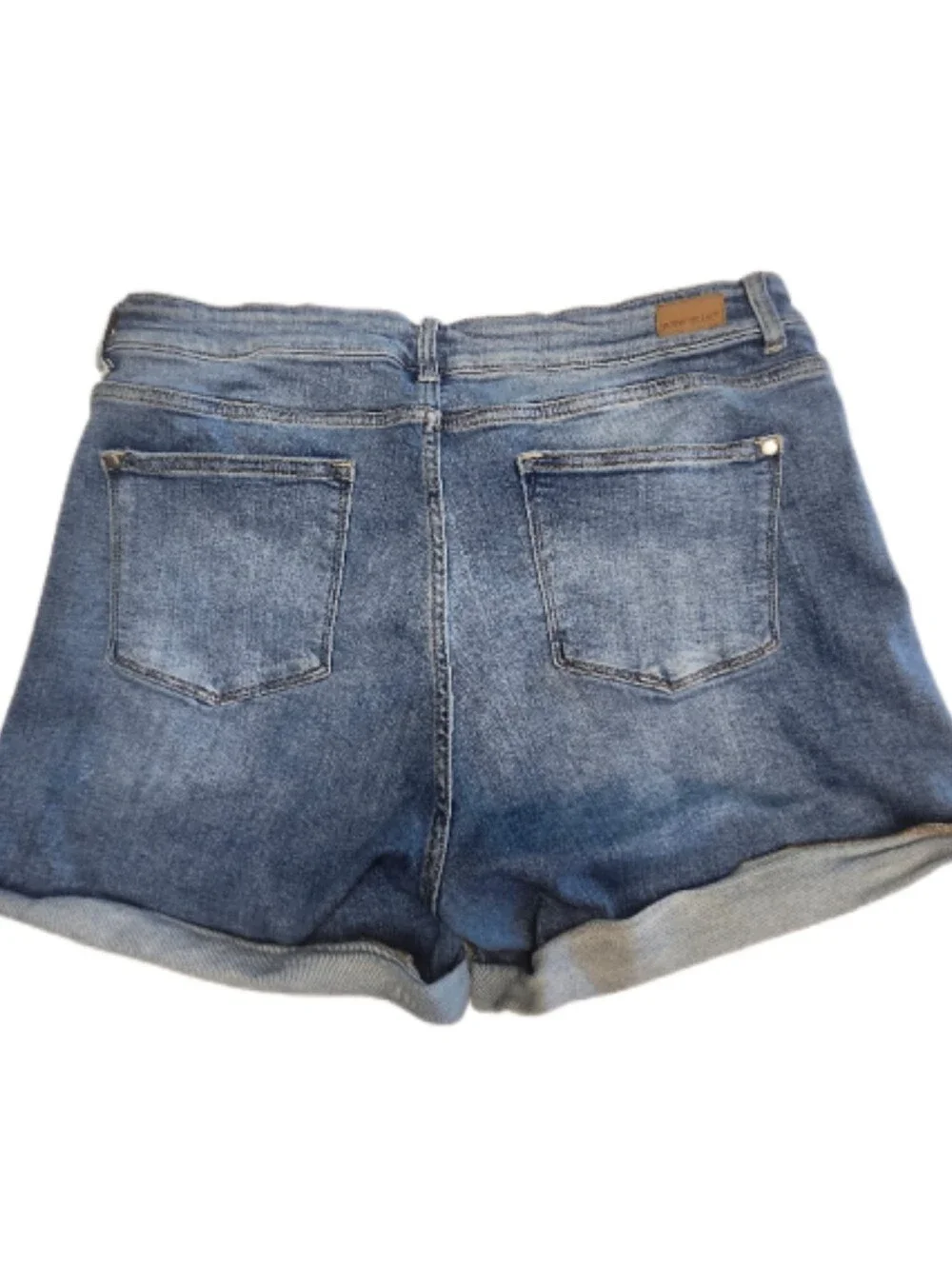 Judy Blue JB15103 MD High Rise Medium Blue Wash Cuffed Denim Jean Shorts, 3XL - Picture 2 of 7